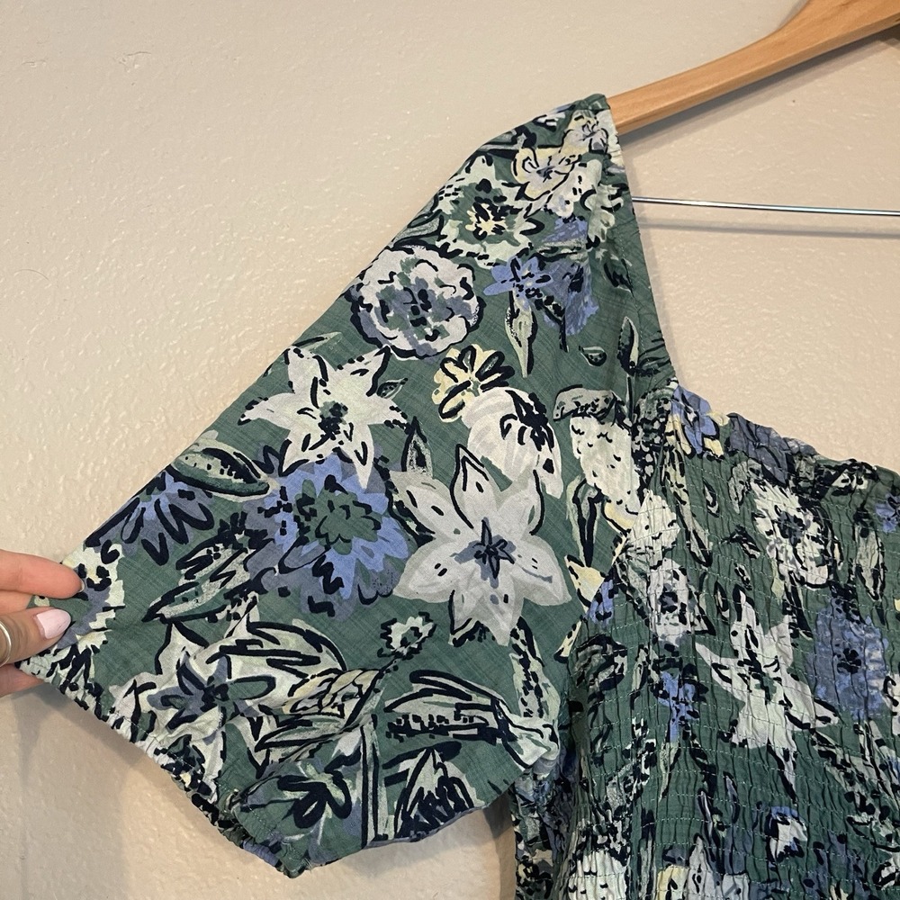 Sonoma Women's XL Green Floral Maxi Dress Short Sleeve Tiered Flowy Cotton Blend - Picture 4 of 8